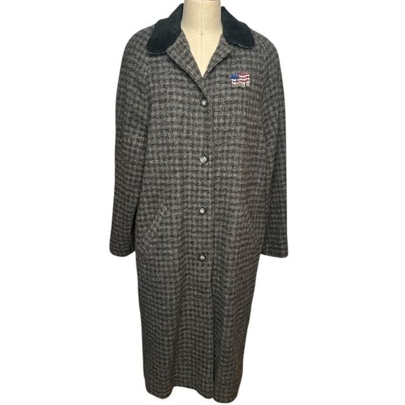 VTG 80s LL BEAN I Gray Tweed Houndstooth Plaid Wool W.AF Pin Coat I L I Made USA - Picture 1 of 7